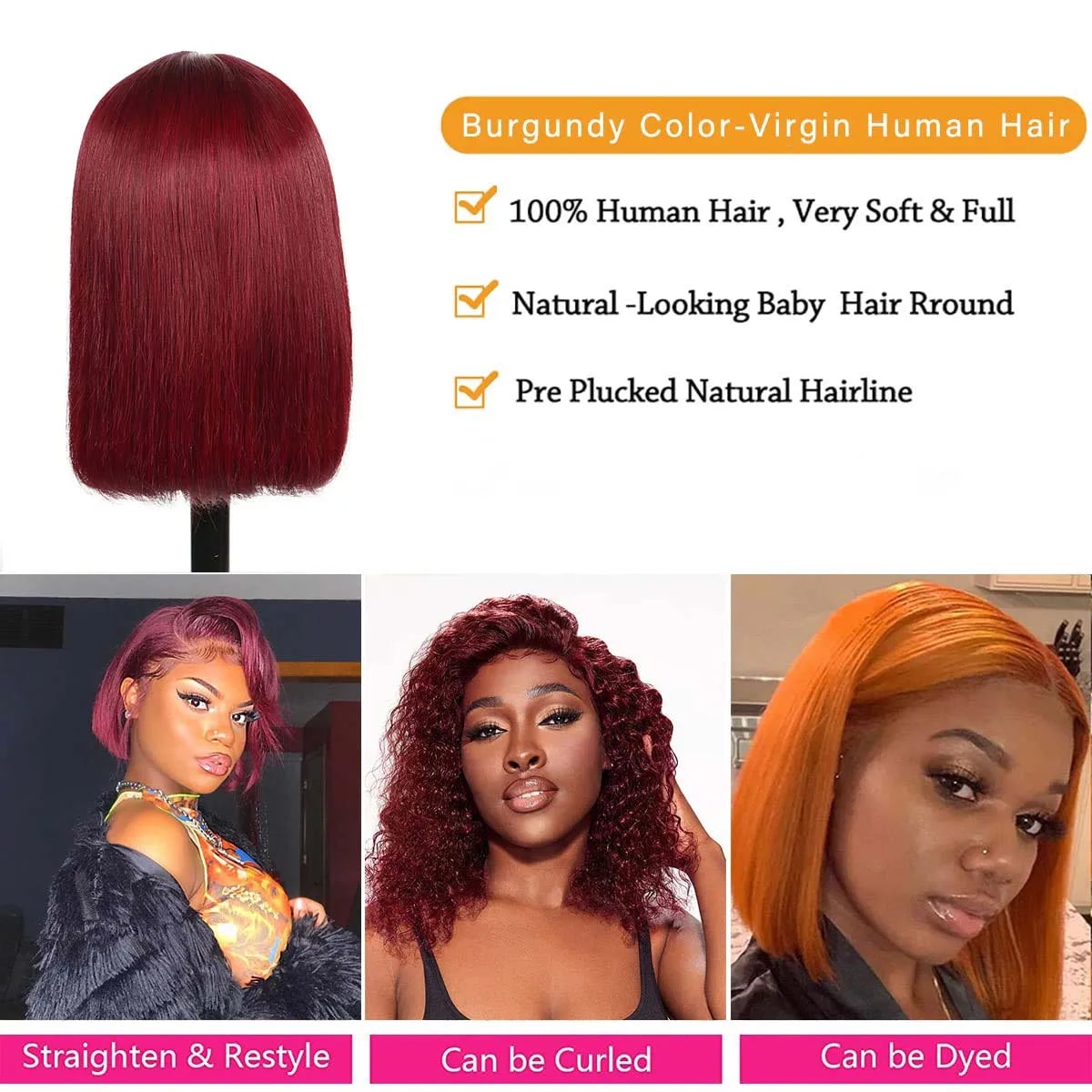 Burgundy Bob Lace Wig
