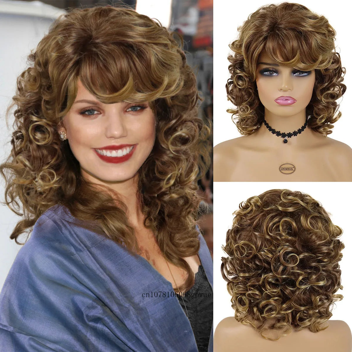LuxBlonde: Real Hair Curly Wig with Bangs