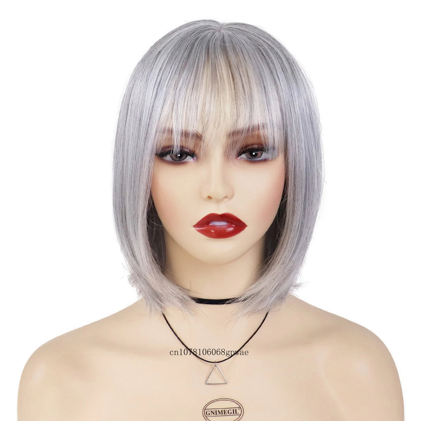 Silver Grey Bob Wig with Bangs - Real Hair, Heat Resistant