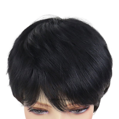 SilkGlam: Real Hair Black Bob Wig with Bangs