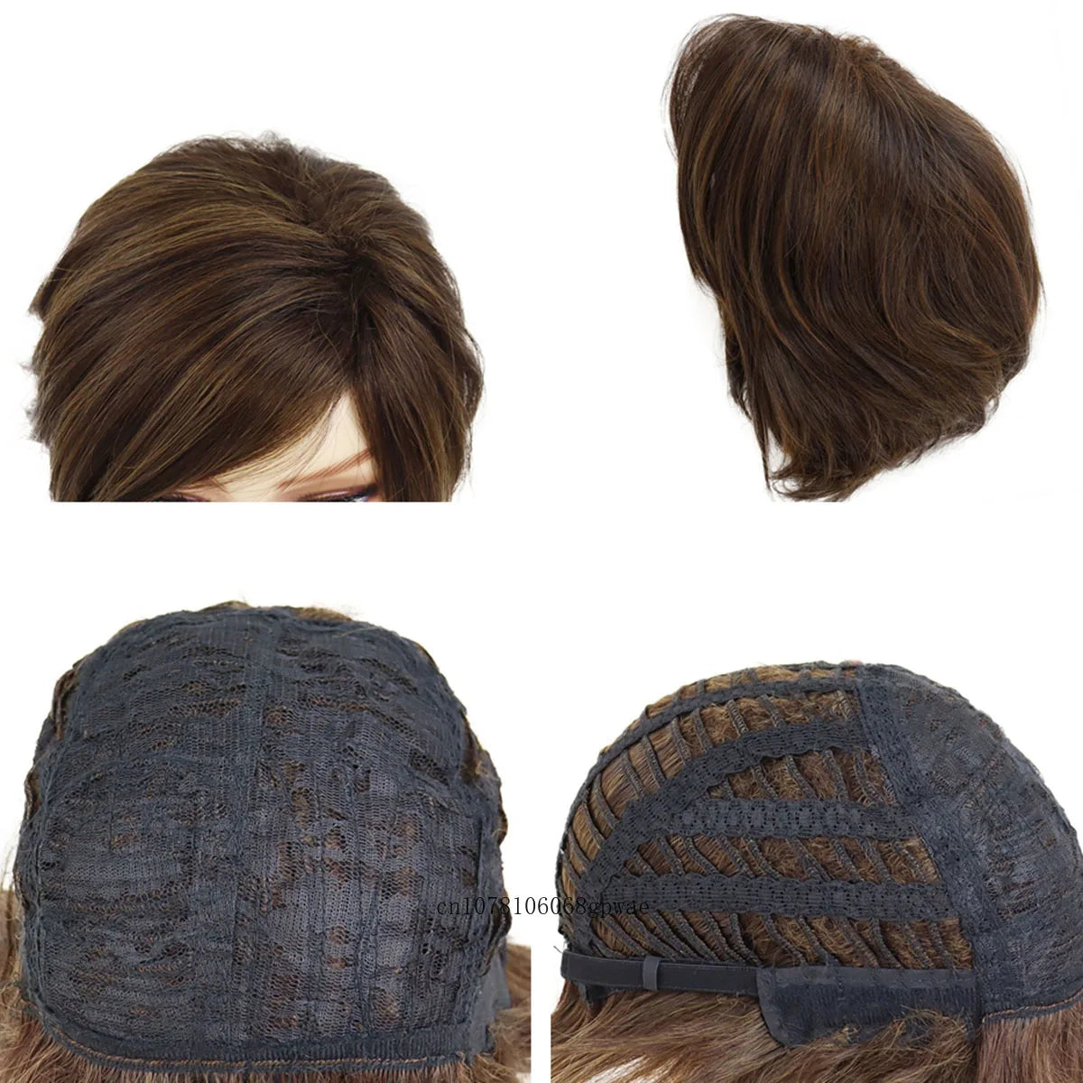 Seductress: Real Hair Brown Short Wig with Bangs: