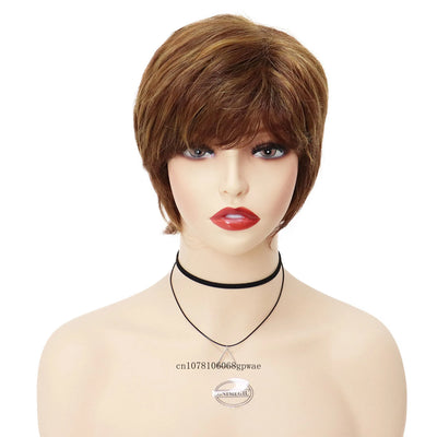 Pixie Cut Real Hair Wig - Short Straight with Bangs