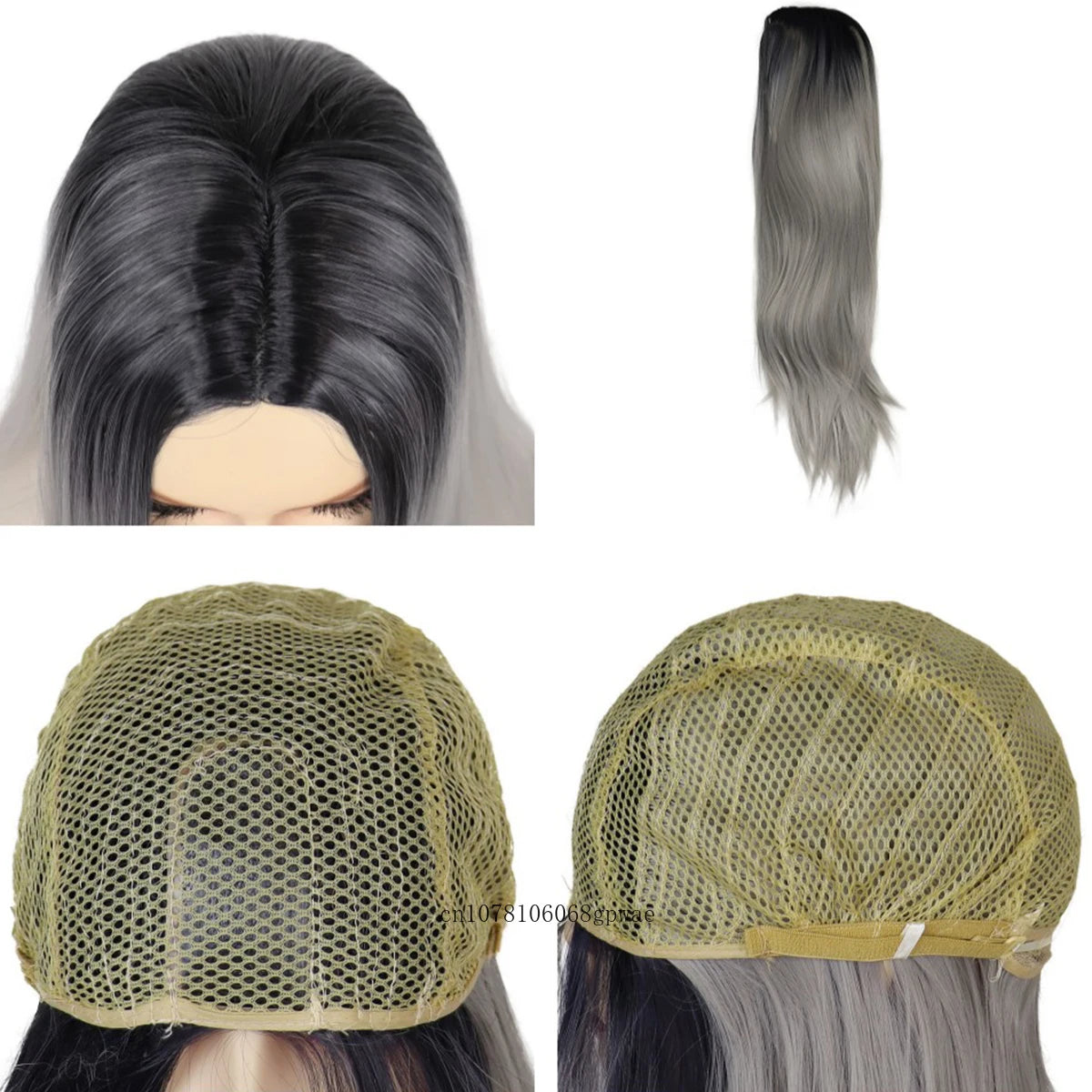 Silver Mirage: Sleek Ombre Grey Wig with Middle Part