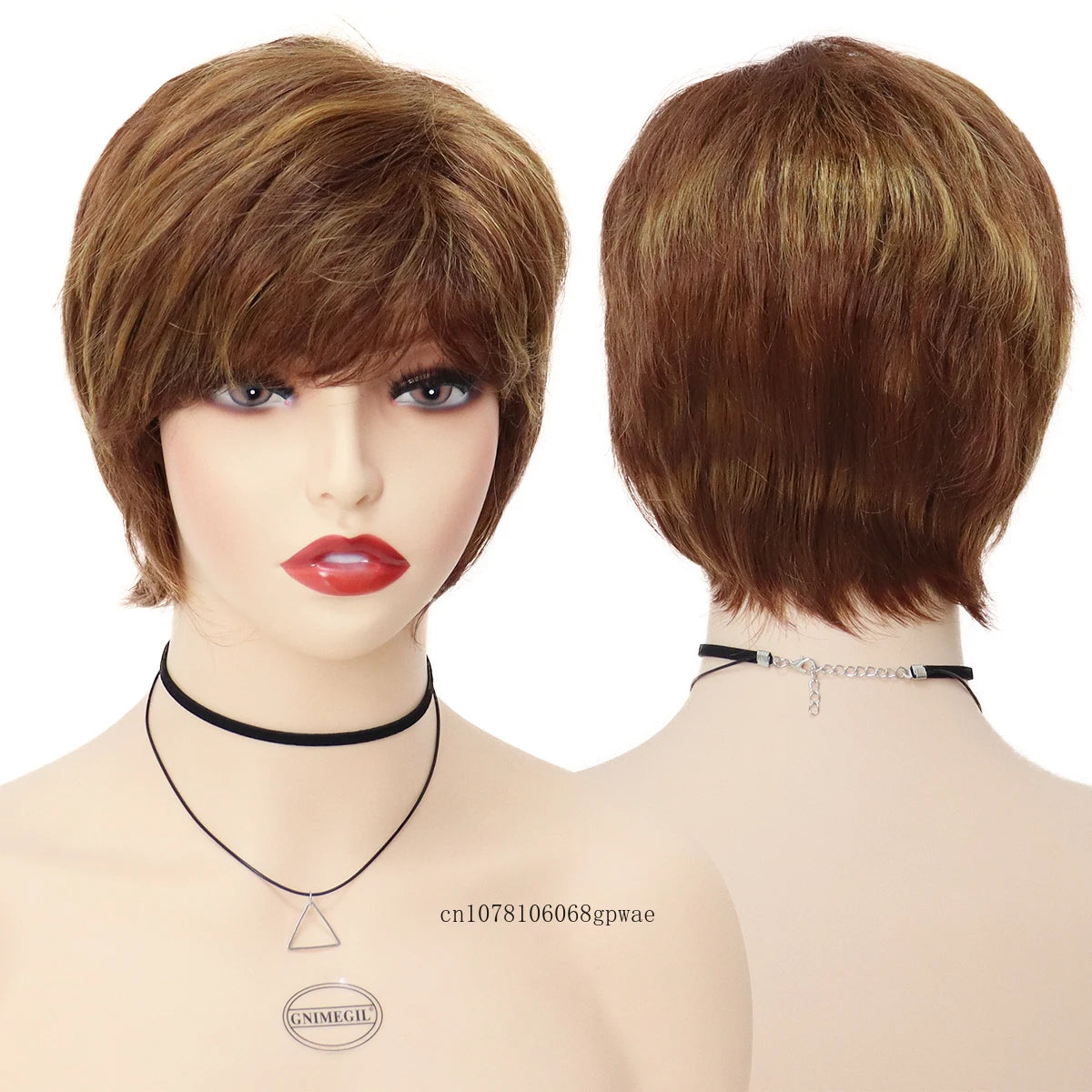 Pixie Cut Real Hair Wig - Short Straight with Bangs