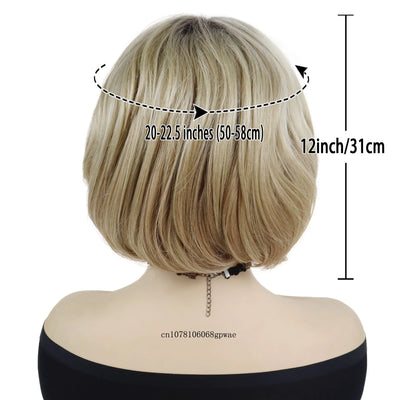 Bob Cut Natuurlijk Synthetisch Haar Pruik Blonde Pruiken met Pony voor Vrouwen Lady Dagelijkse Kleding Feest Verstelbare Kapmaat Hittebestendig