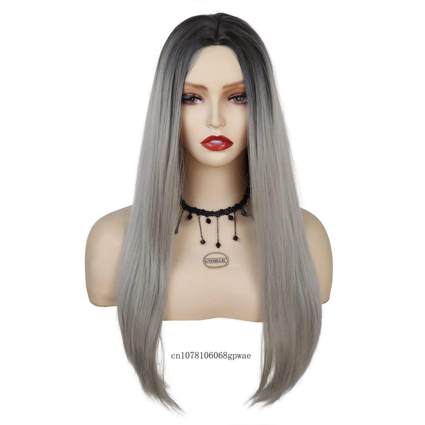 Silver Mirage: Sleek Ombre Grey Wig with Middle Part