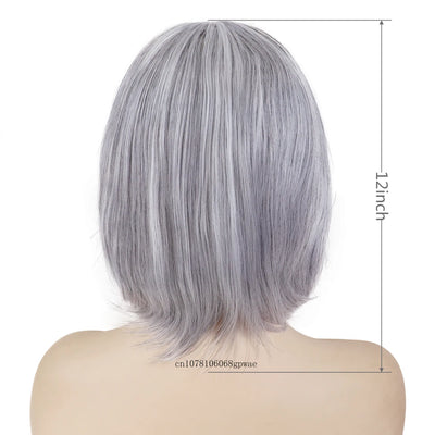 Silver Grey Bob Wig with Bangs - Real Hair, Heat Resistant