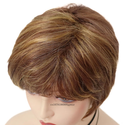 Pixie Cut Real Hair Wig - Short Straight with Bangs