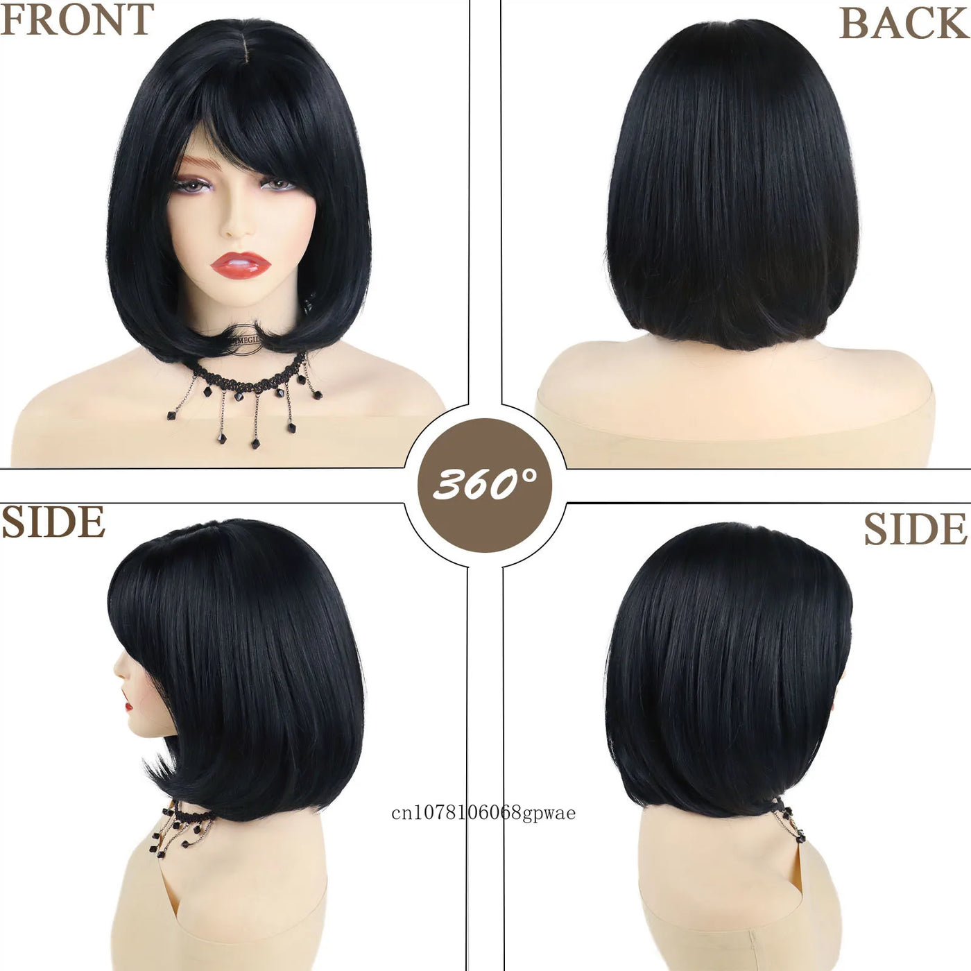 BlackBob: Real Hair Short Wig with Bangs