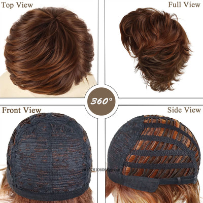 Short Brown Bob Wig with Bangs - Real Hair, Daily & Party