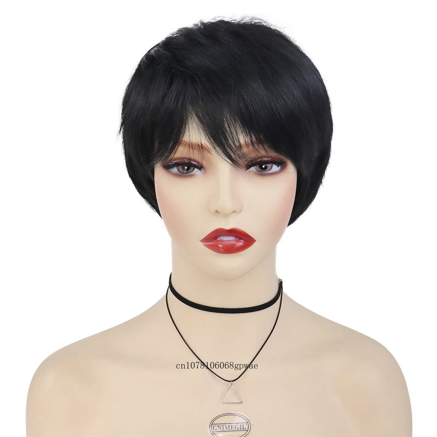 SilkGlam: Real Hair Black Bob Wig with Bangs