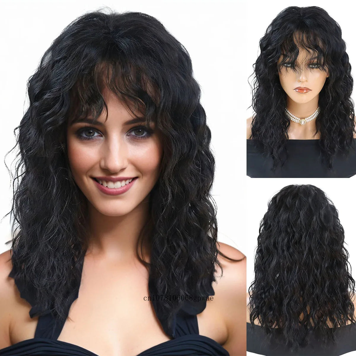 GlamWave: Real Hair Long Wavy Wig with Bangs