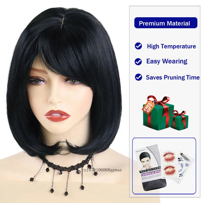 BlackBob: Real Hair Short Wig with Bangs