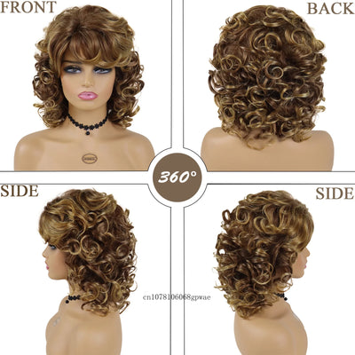 LuxBlonde: Real Hair Curly Wig with Bangs
