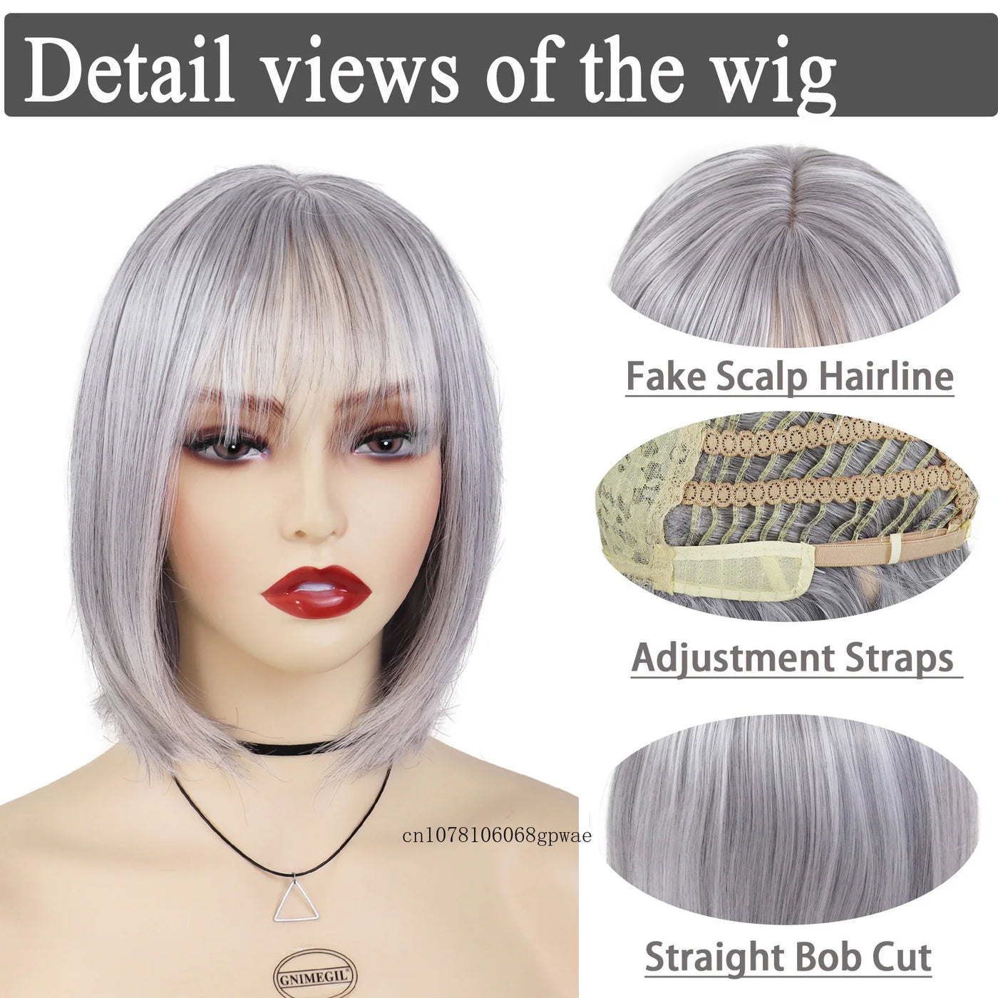 Silver Grey Bob Wig with Bangs - Real Hair, Heat Resistant