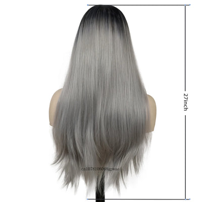 Silver Mirage: Sleek Ombre Grey Wig with Middle Part